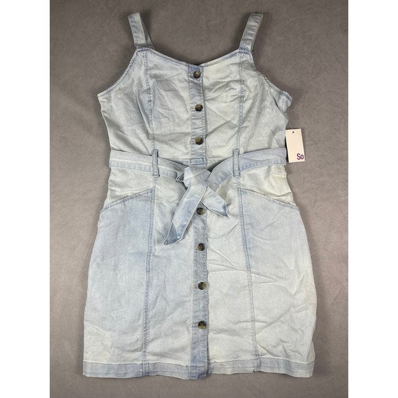SO Dresses & Skirts - SO Light Blue Denim Button-Front Mini Dress with Tie Belt